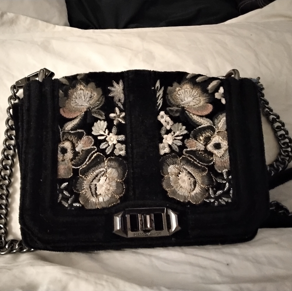 Rebecca Minkoff Black velvet embroidered Purse